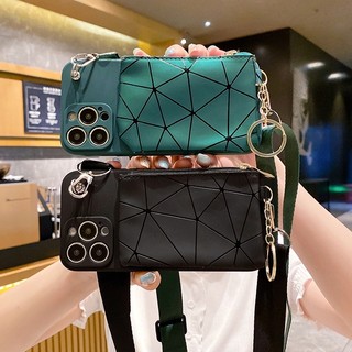 Ốp Lưng Thời Trang Có Dây Da Đen Xanh Ví Đựng Thẻ Cho IPhone Case17 16 15 14 ProMax 11 13 12 ProMax X Xsmax Xr 7 8 Plus Vỏ Bảo Vệ Chống Sốc Vỏ Điện Thoại