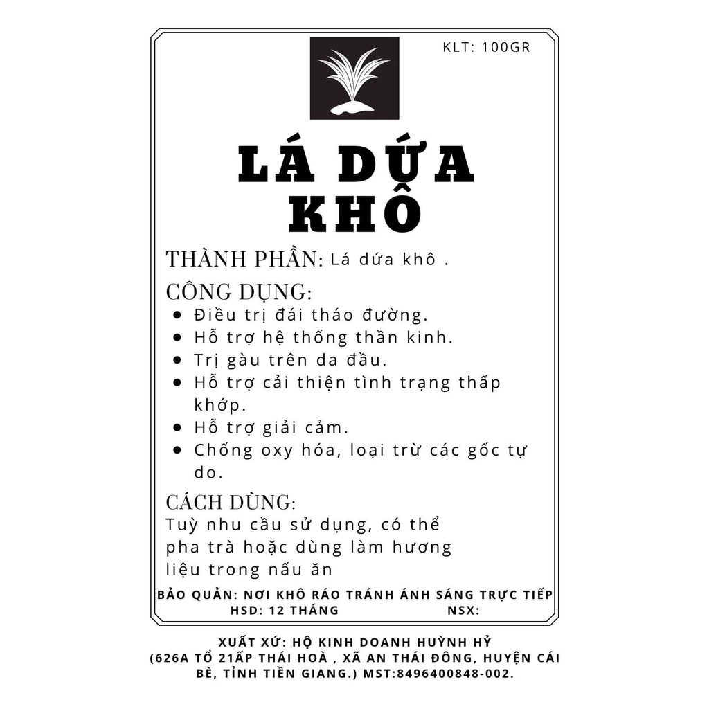 Lá dứa khô 100gr