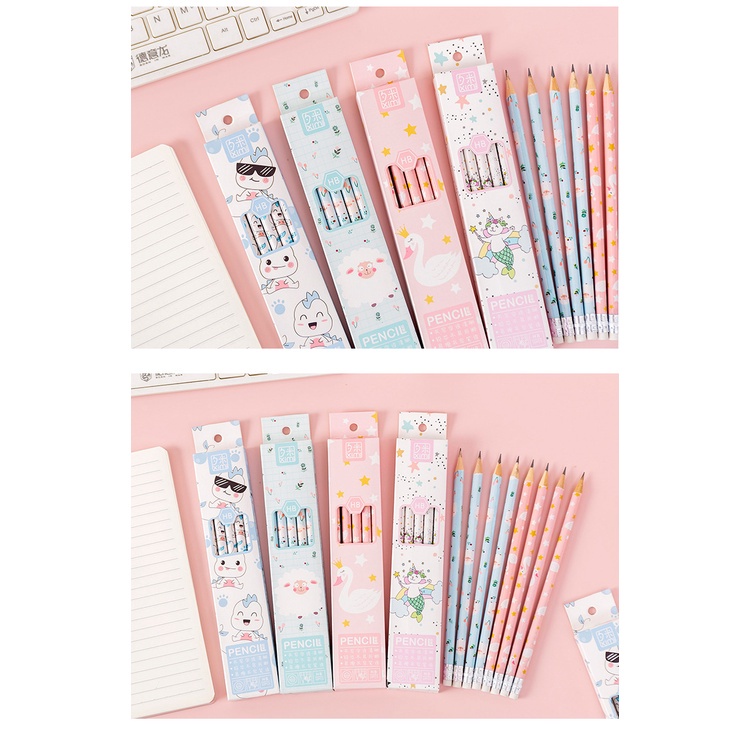 Set 10 Bút Chì Gỗ HB Kèm Tẩy Họa Tiết Hoạt Hình Dễ Thương Xinh Xắn 🍀Lyanwn🍀
