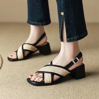 Giày xăng đan cao gót hở mũi thời trang cho nữ