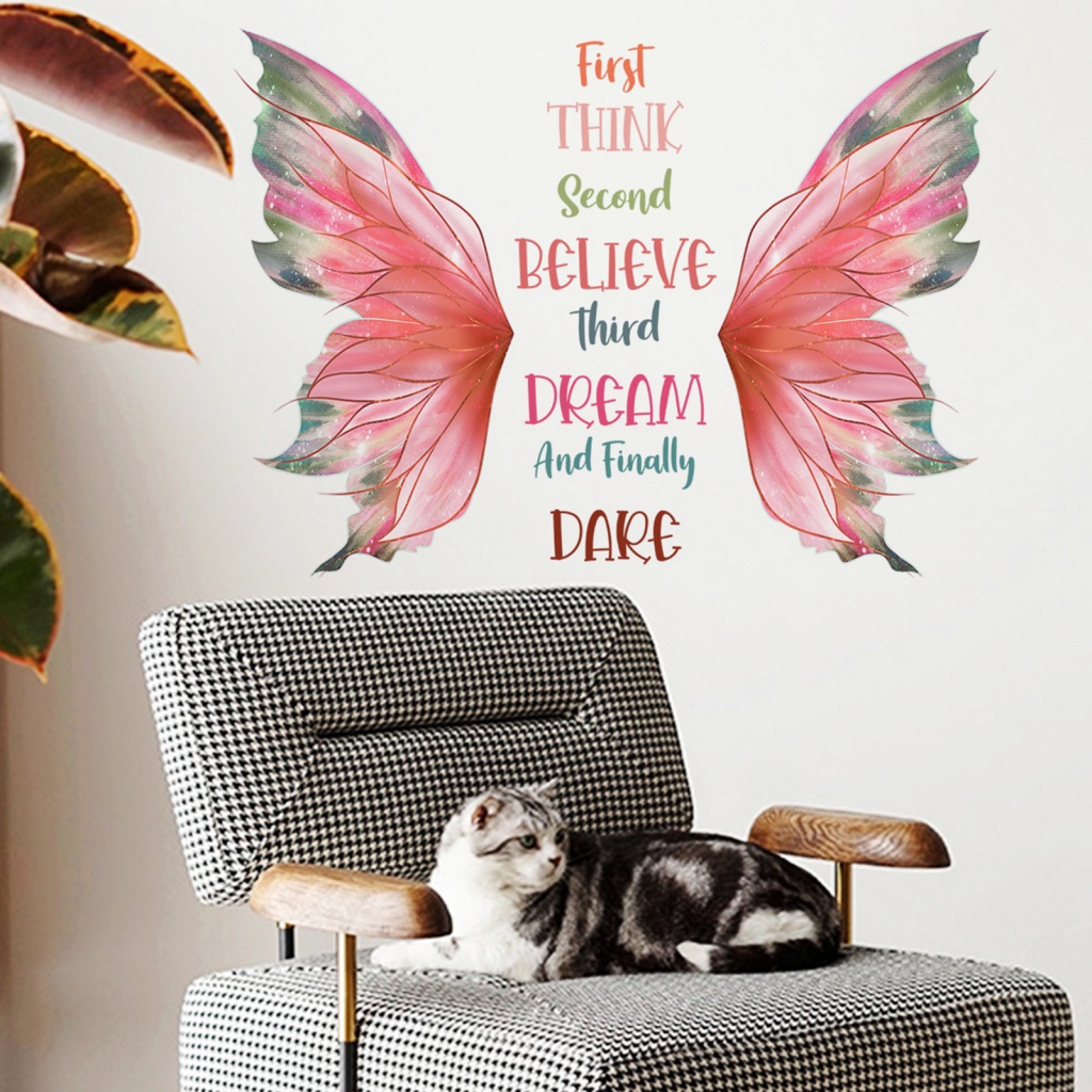 Đồ Chơi Bất Ngờ Độc Đáo Cho Bé| Sticker Dán Tường Tự Dính Chống Thấm Nước Hình Đôi Cánh Màu Hồng Trang Trí Nhà Cửa