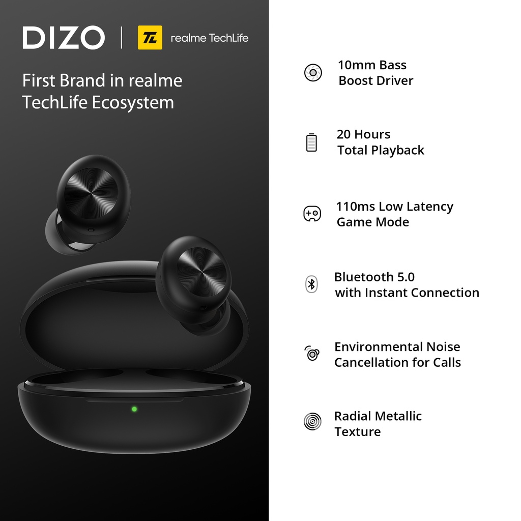 Realme Tai Nghe Chụp Tai Không Dây Kết Nối bluetooth 5.0 110ms dizo gopods d tws