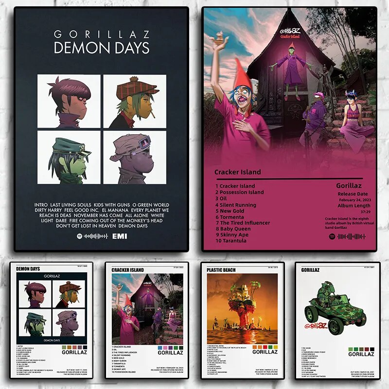 2023 Gorillaz Album Cracker Island Poster Thẩm Mỹ Demon Days Rapper Rock Music Band Canvas 69F 1007