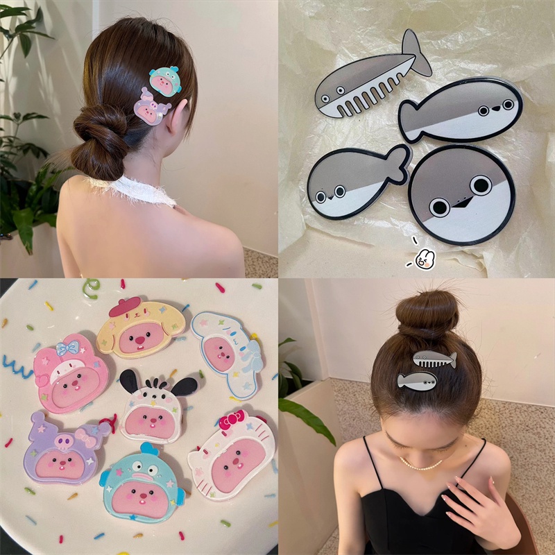 Kẹp Tóc bb Nhỏ Màu Hồng In Họa Tiết Hoạt Hình Phong Cách Hàn Quốc Dễ Thương Cho Bé Gái