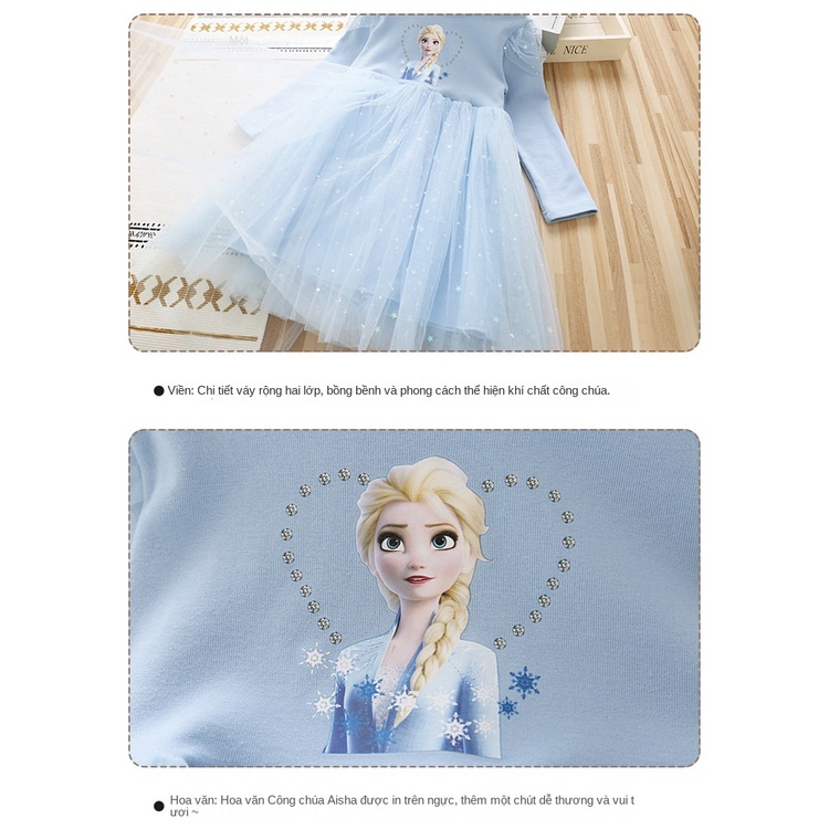 Đầm Công Chúa Tay Dài Phối Lưới Thời Trang Thu Đông Mới 2023 Cho Bé Gái