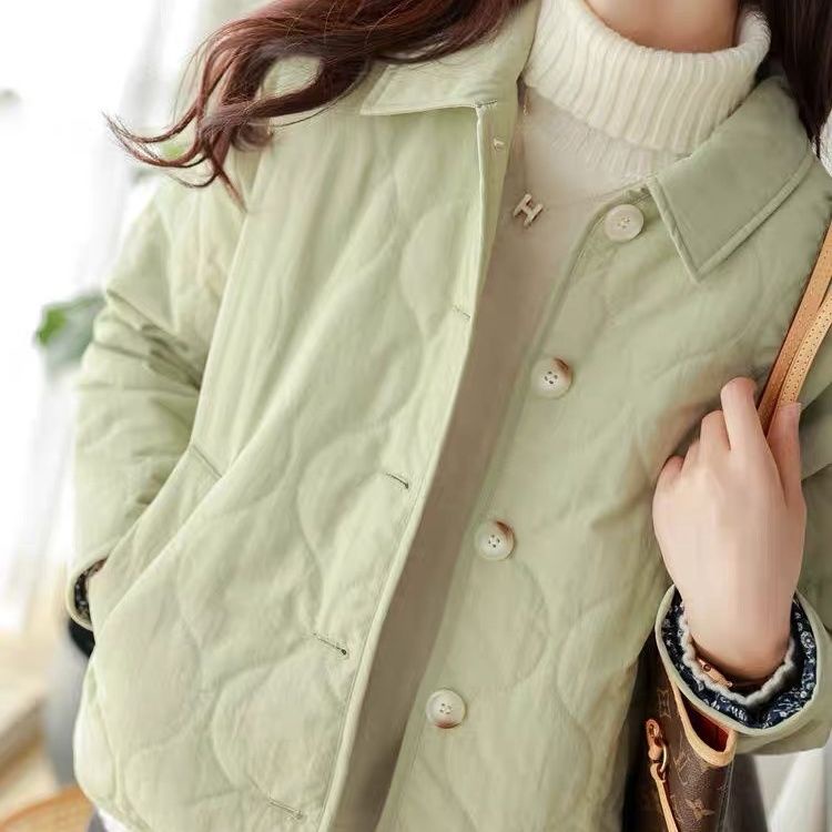 Áo Khoác Phao Đệm cotton Cổ Bẻ Dáng Ngắn Thời Trang Thu Đông Cho Nữ
