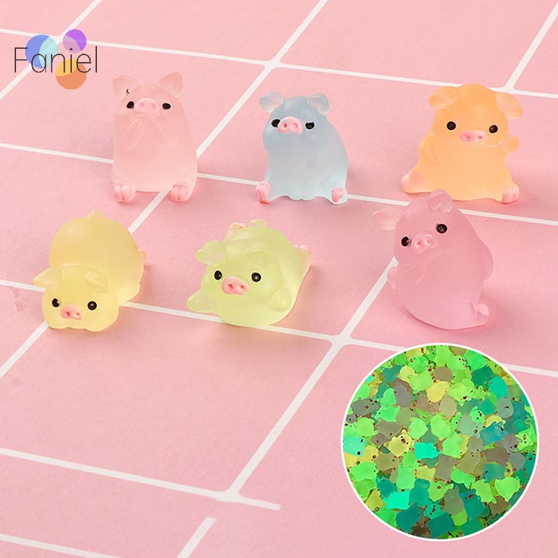Bộ 6 Mô Hình Heo Con Bằng Nhựa Phát Sáng Dễ Thương Trang Trí Tiểu Cảnh