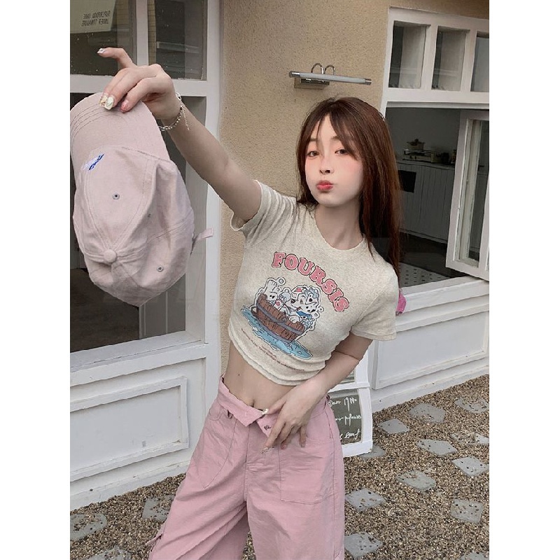 Áo baby tee  Áo Thun Tay Ngắn Hở Vai Ôm Dáng Phong Cách hong kong Thời Trang Cho Nữ