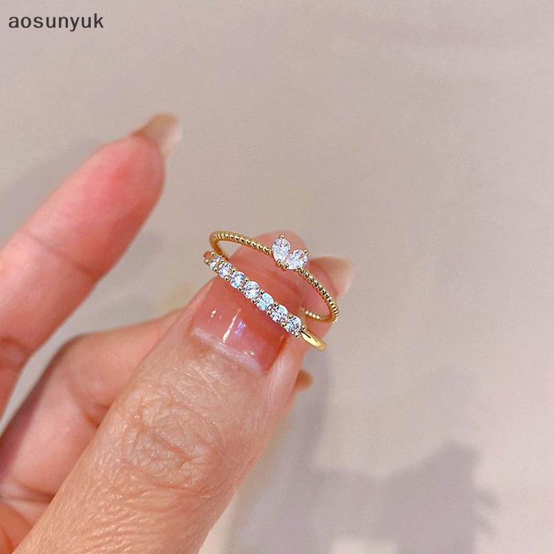 Aosunyuk Nhẫn Đính Đá Hình Trái Tim Dễ Thương Có Thể Điều Chỉnh Cho Nữ