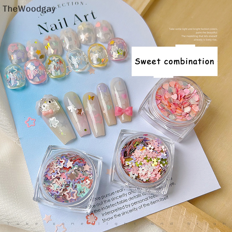 Thewoodgay Nhãn Dán Kim Sa Sáu Hình Dạng Ngọt Ngào Nhiều Màu Sắc Trang Trí Móng Tay Nghệ Thuật Cho Nữ