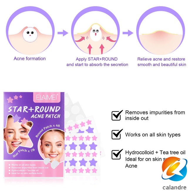 Miếng Dán Hỗ trợ giảm mụn hydrocolloid Hình Ngôi Sao / Trái Tim / Dầu Trà