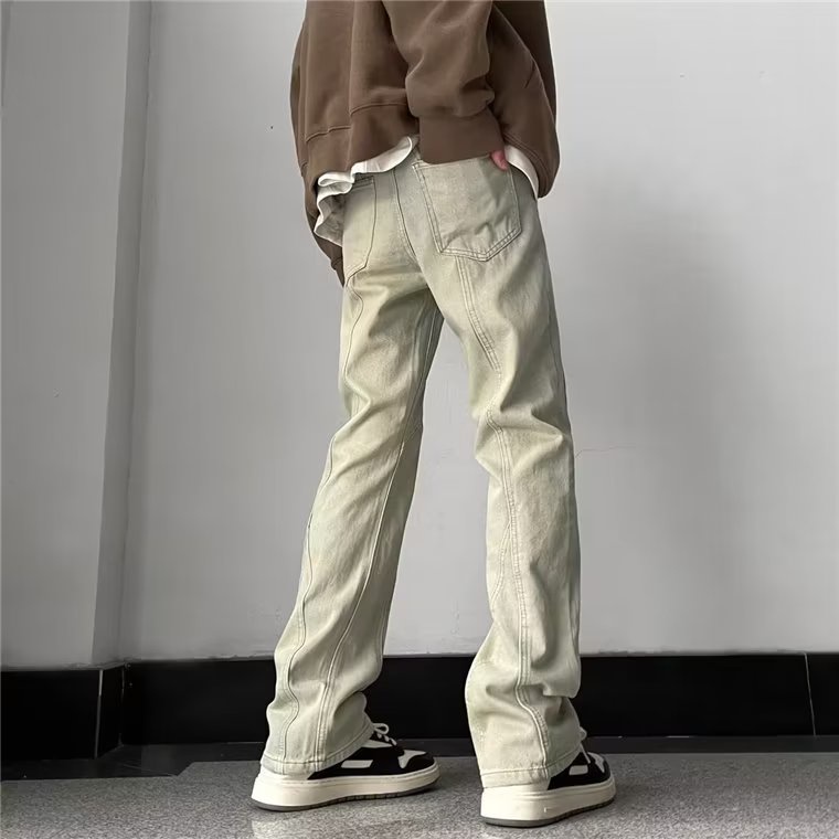 Maychao Quần Jean Ống Loe Ôm Dáng Nhuộm Màu Vàng Thời Trang Đường Phố Cao Cấp Cho Nam