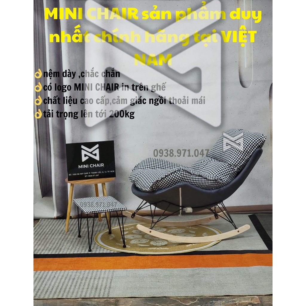 Ghế lười sofa bập bênh thư giãn kèm đôn để chân,nằm đọc sách MINI CHAIR