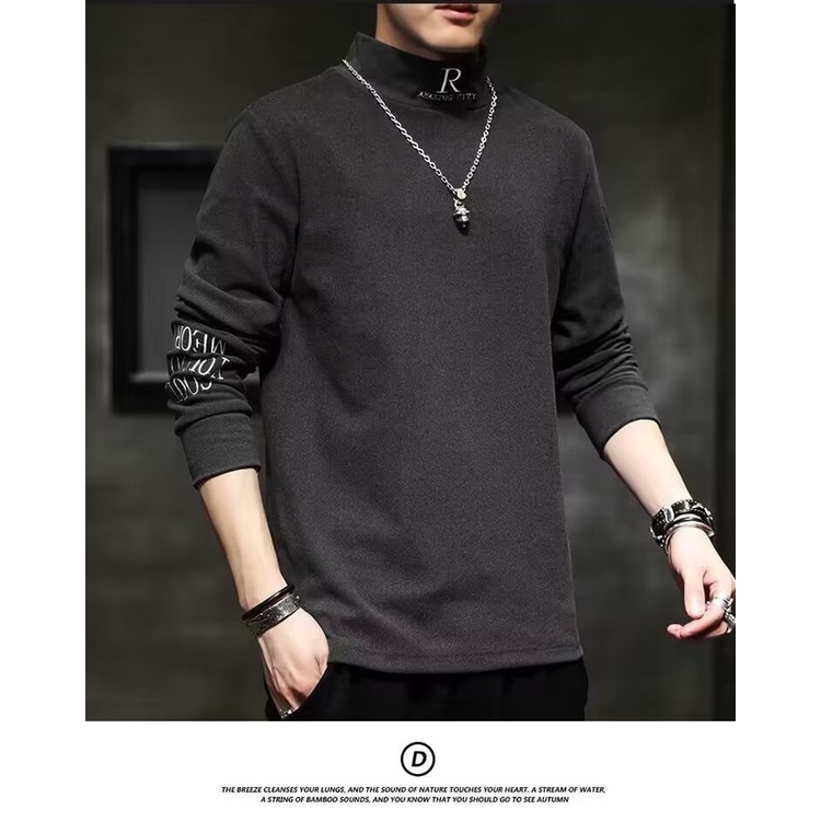 Áo Thun Tay Dài Cổ Lọ Dáng Rộng Thời Trang Xuân Thu 2023 Cho Nam