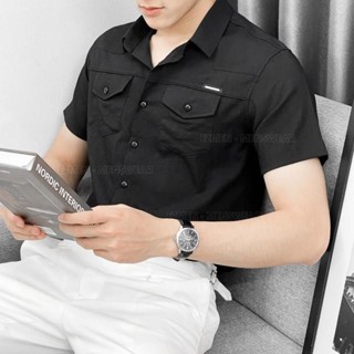 Áo đũi nam cổ trụ 2 túi cúc áo sơ mi