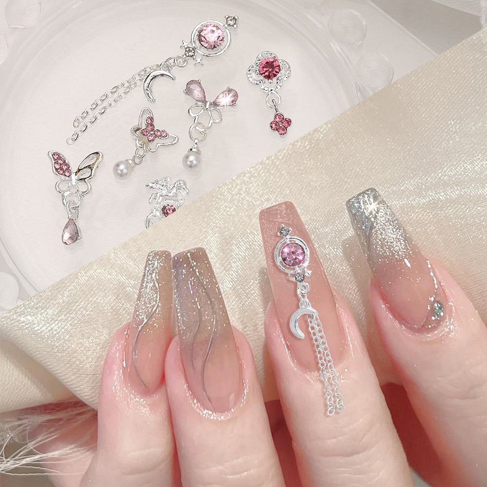 Mặt Dây Chuyền Hợp Kim Tua Rua Nơ Bướm Đính Đá Siêu Lấp Lánh Trang Trí Móng Tay Nghệ Thuật