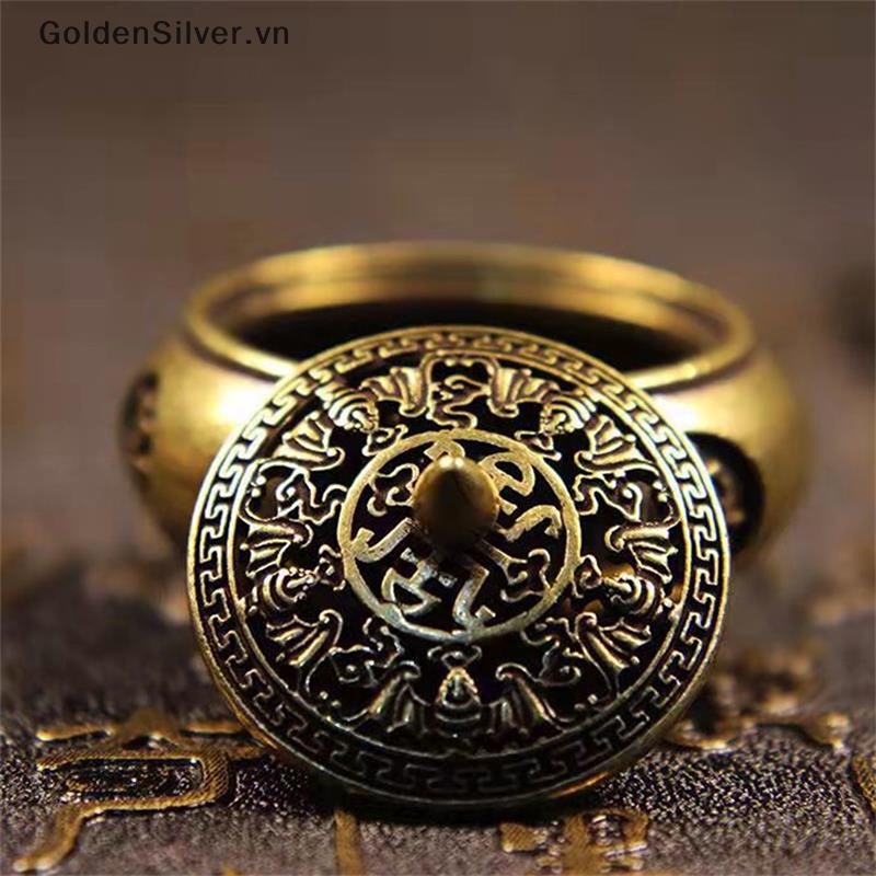 Đế Đốt Trầm Hương Bằng Đồng Thau Màu Vàng Cổ Điển Hai Cung Hoàng Đạo Có Nắp Đậy vn