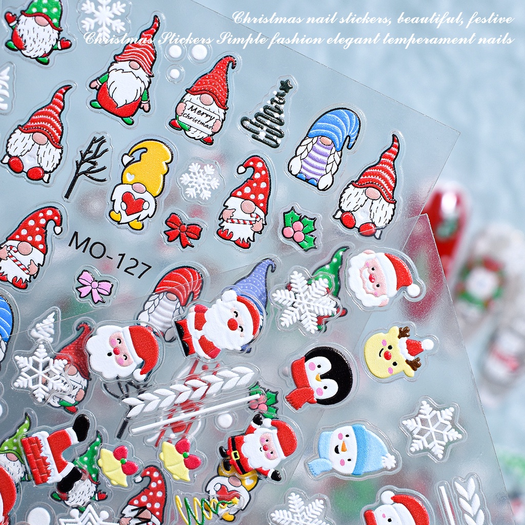 Miếng Dán Móng Tay 5d Họa Tiết Giáng Sinh Hoạt Hình Phong Cách Âu Mỹ santa claus snowman snowflake Bán Sỉ