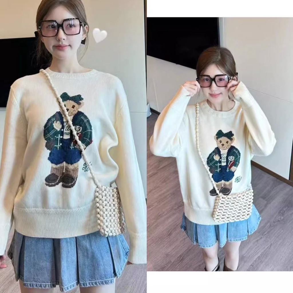 Lanao zhao Áo sweater Dệt Kim Cổ Tròn Dáng Rộng In Họa Tiết Hoạt Hình Phong Cách Thu Đông Cho Nữ