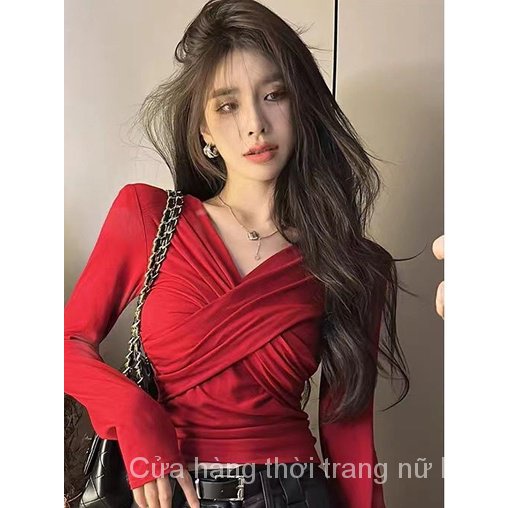 Áo Thun Tay Dài Cổ Chữ v Dáng Ôm Thời Trang Mùa Thu Dành Cho Nữ