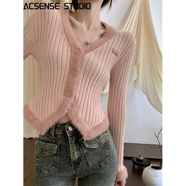 ACSENSE STUDIO Áo Len áo khoác cardigan phổ biến Dễ thương thời trang xu hướng WXF23A0AEK 42Z231016