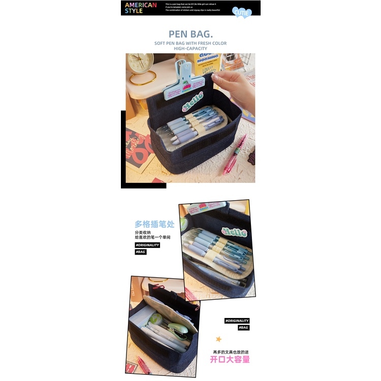 Túi Đựng Bút Bằng denim Họa Tiết Hoạt Hình Dễ Thương