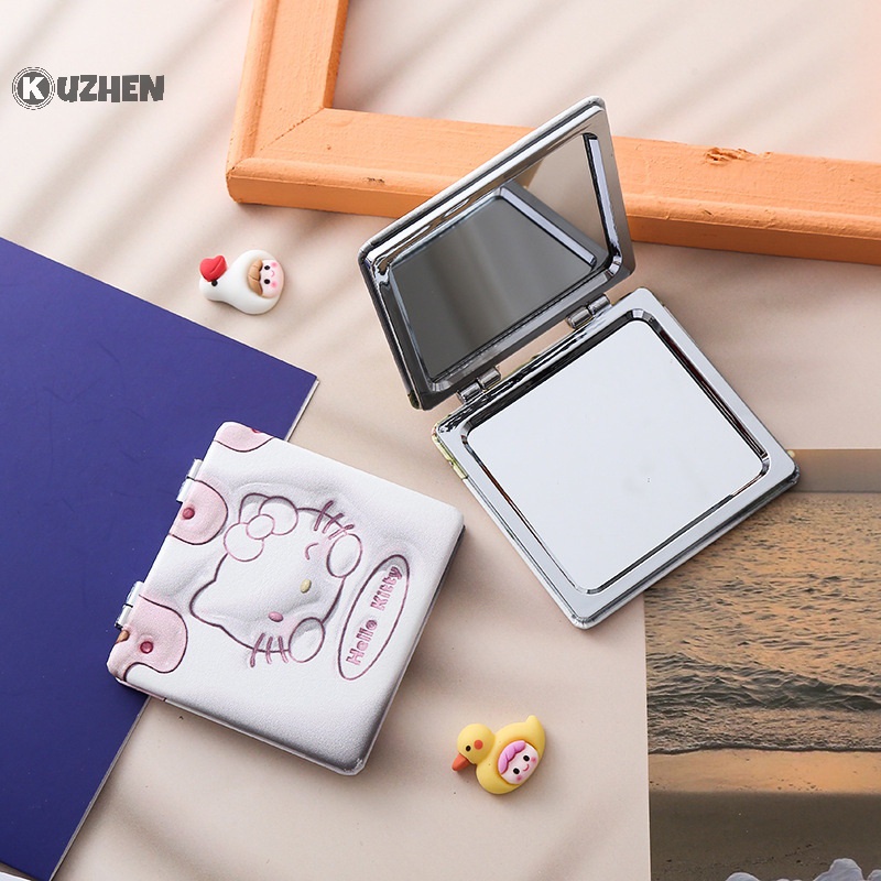 Gương Trang Điểm Hai Mặt Bằng pu Nhỏ Gọn Họa Tiết Hoạt Hình Cho Nữ
