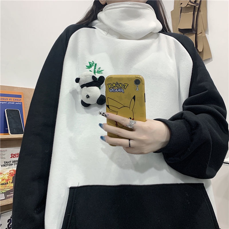 Áo Hoodie Bằng Vải Nỉ Dày Dáng Rộng In Hình Gấu Trúc Dễ Thương Vui Nhộn