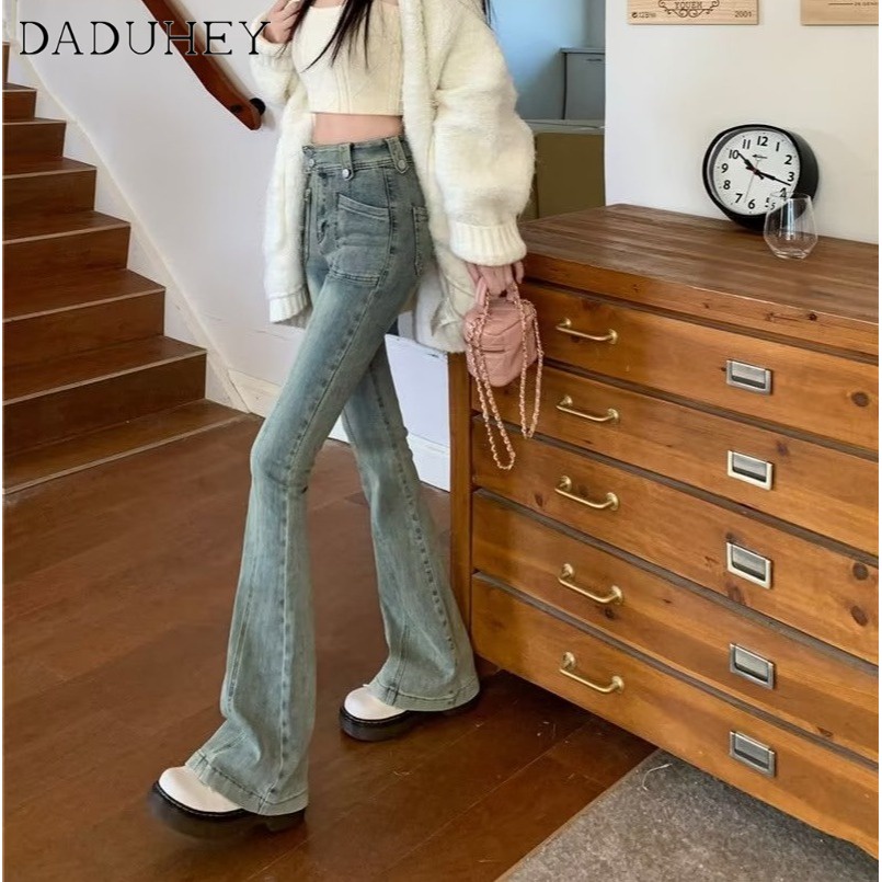 DaDuHey New American Ins High Street Retro Micro-flare Jeans Niche High Waist Wide Leg Pants plus Size Trousers