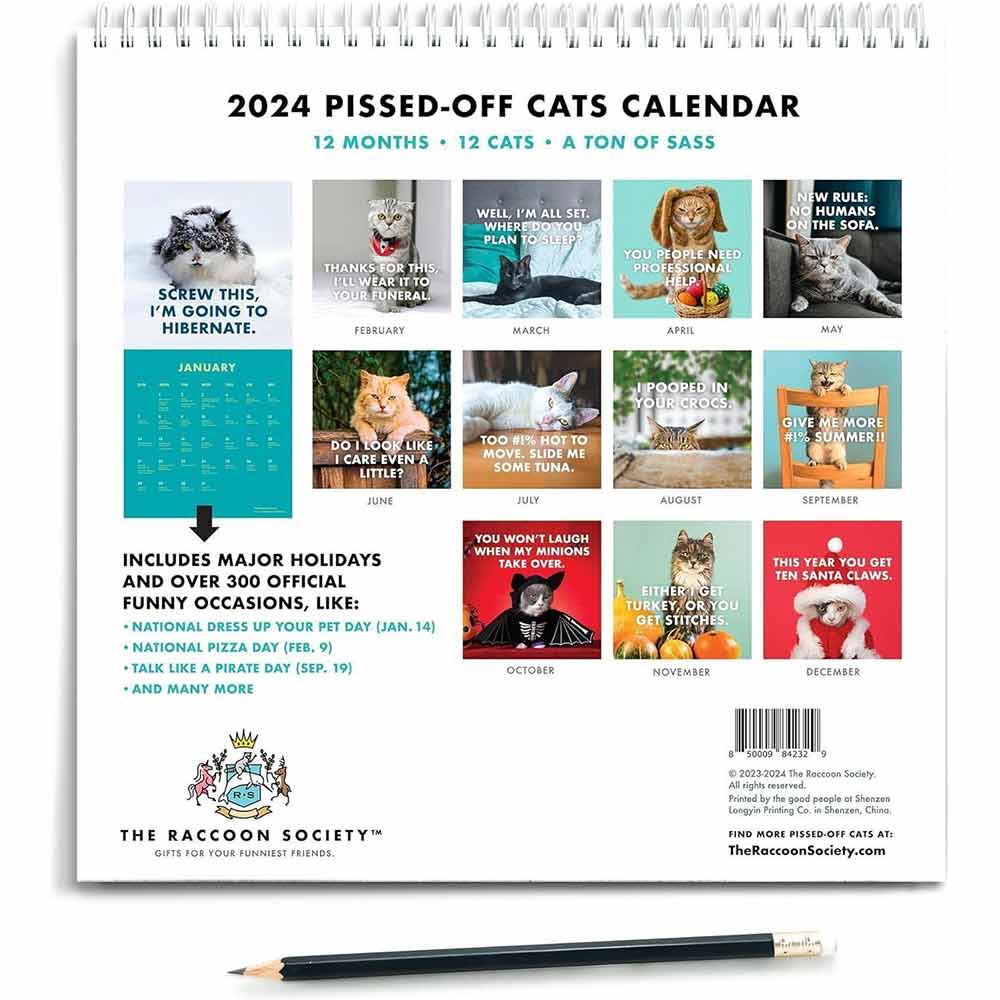 2024 Pissed- Cats Calendar, Wall Decor Time Planning Wall Calendar, Christmas Present Year's Gifts Paper Hanging Calendar Desk