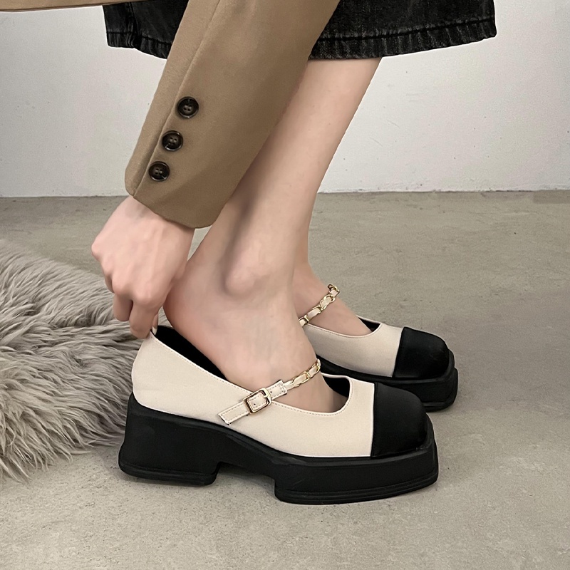 Giày Thể Thao Phong Cách hong kong Cao Cấp❥ Giày mary jane Đế Dày Có Dây Buộc Phong Cách retro Cho Nữ