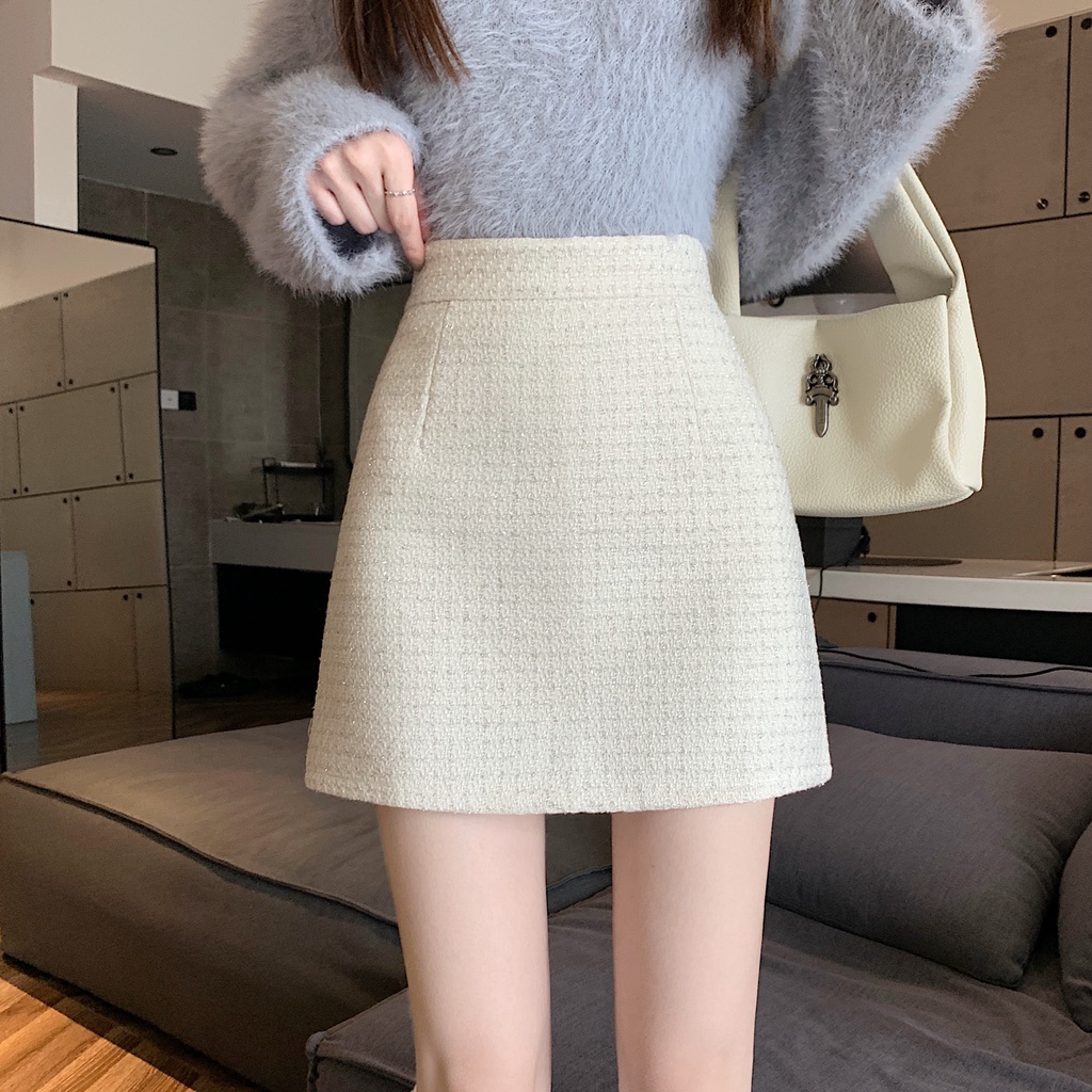 Liasynnn Chân Váy Ngắn Dáng Chữ a Nhỏ Ôm Hông Cao Cấp Thời Trang Mùa Thu Đông Có Giới Hạn ~ Chân Váy Ngắn Vải tweed