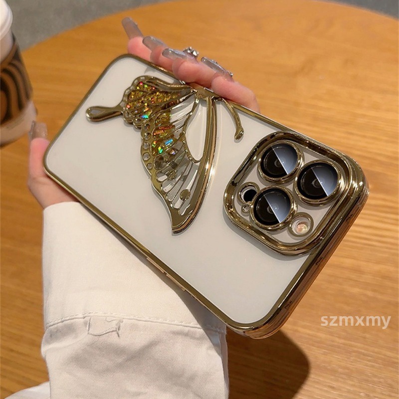 Ôp Điện Thoại Silicon Dẻo Trong Suốt Họa Tiết Bươm Bướm 3d Sang Trọng Chống Rơi Cho iphone 15 14 13 12 11 pro max Vỏ