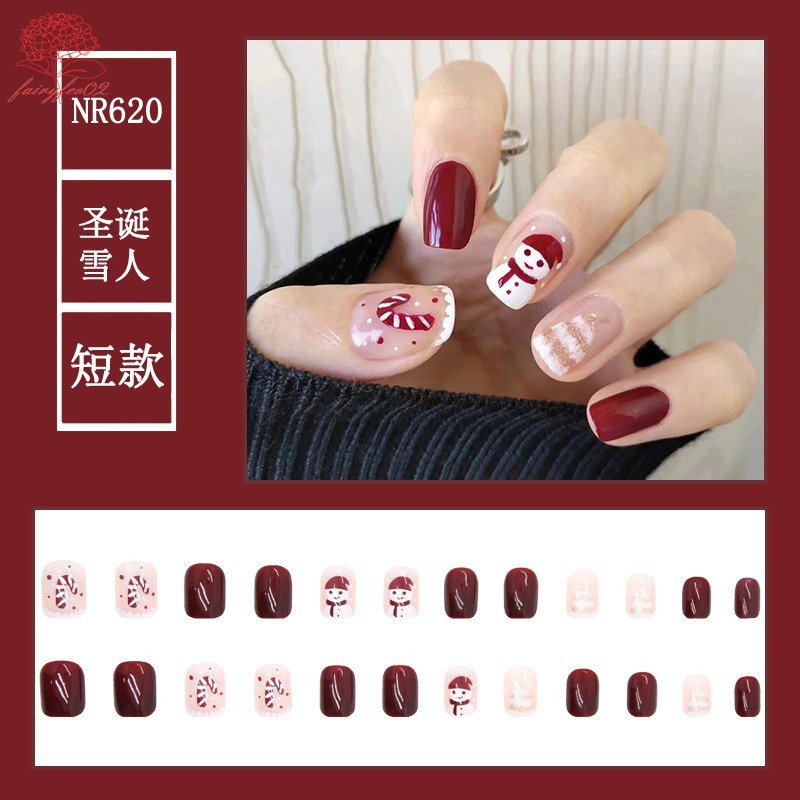 Set 24 Móng Tay Giả Trang Trí Chủ Đề Giáng Sinh