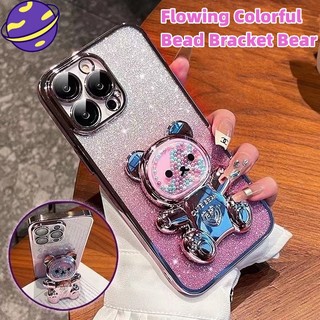 Ốp Điện Thoại Dẻo Trong Suốt Mạ Điện Hình Gấu 3d Kèm Giá Đỡ Ẩn Cho iphone 15 14 13 12 pro max