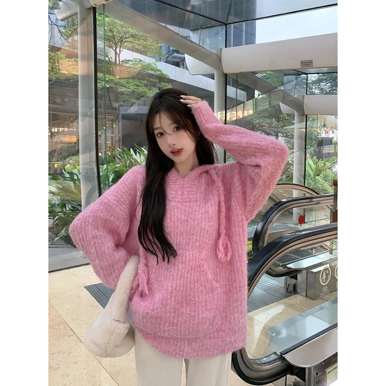 Áo Hoodie Dệt Kim Tay Dài Dáng Rộng Phong Cách Mùa Thu Mới Cho Nữ