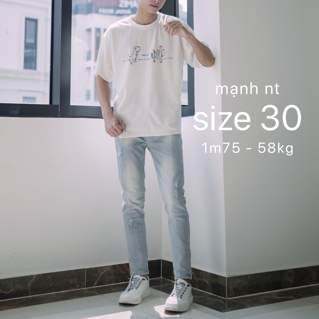 Quần jeans nam xước mài màu xanh ghi nhạt co giãn 4 chiều cao cấp chất bò denim dáng ôm slimfit skinny 0001 Pon.mens