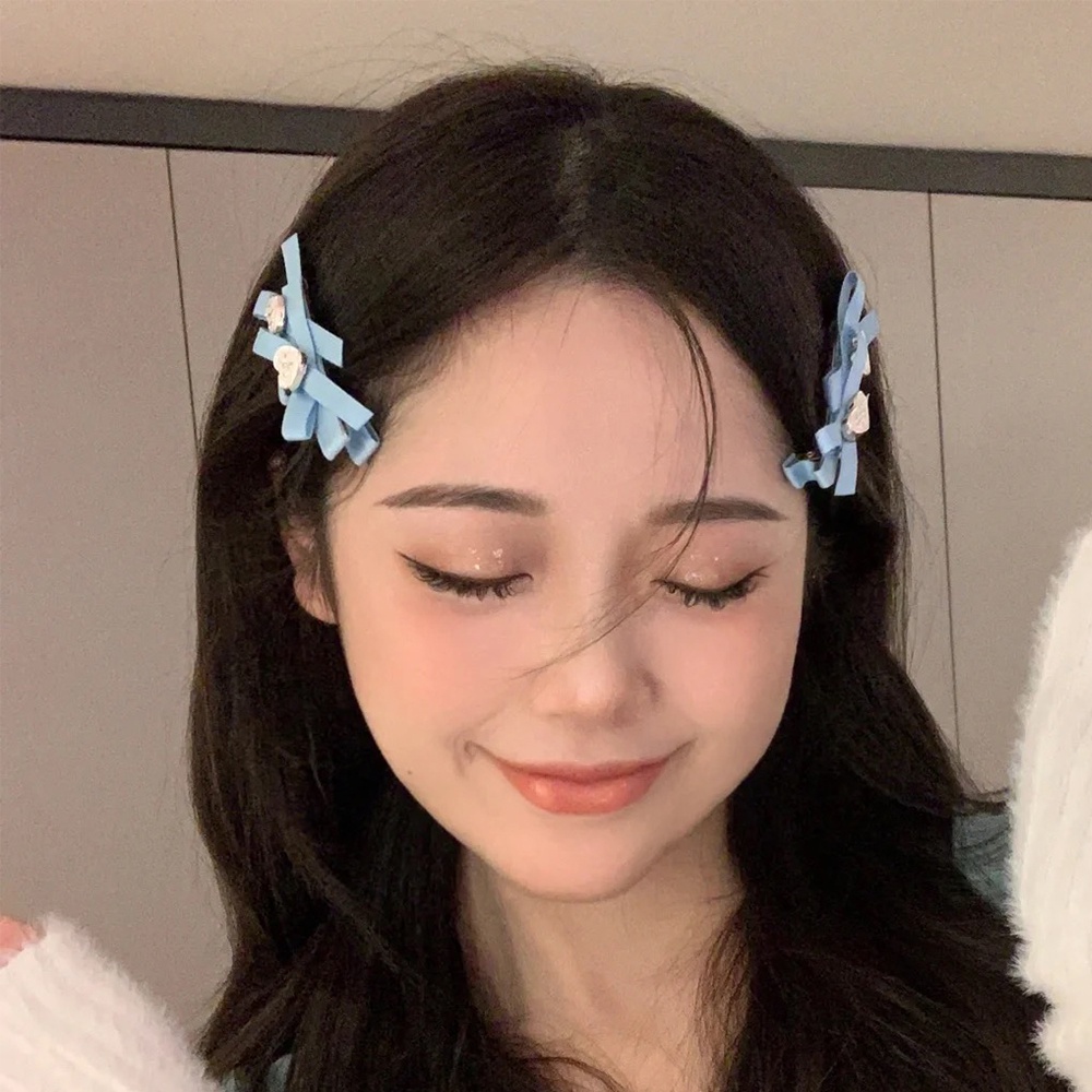 Kẹp Tóc Nơ Ruy Băng mini Màu Xanh Dương Thanh Lịch Phong Cách Hàn Quốc Cho Nữ