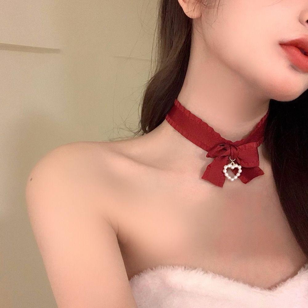 Hubert Vòng Cổ choker Vải Nhung Mặt Hình Nơ Giáng Sinh Phong Cách Hàn Quốc vintage Cho Nữ
