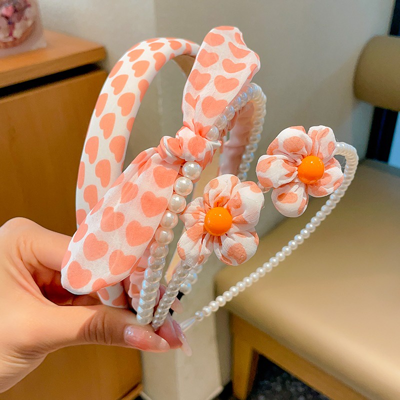 Set 3 Băng Đô Cài Tóc Đính Hoa Trà Sữa Màu Trà Sữa Dễ Thương Cho Bé Gái