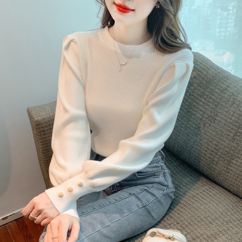 Áo Dệt Kim Tay Phồng Dáng Ôm Thời Trang Thu Đông Phong Cách Mới Cho Nữ
