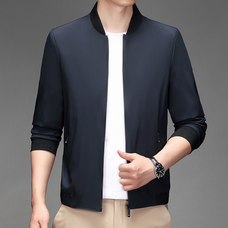 Áo Khoác Cổ Đứng Tay Dài Dáng Rộng Có Túi Khóa Kéo Thời Trang Cho Nam