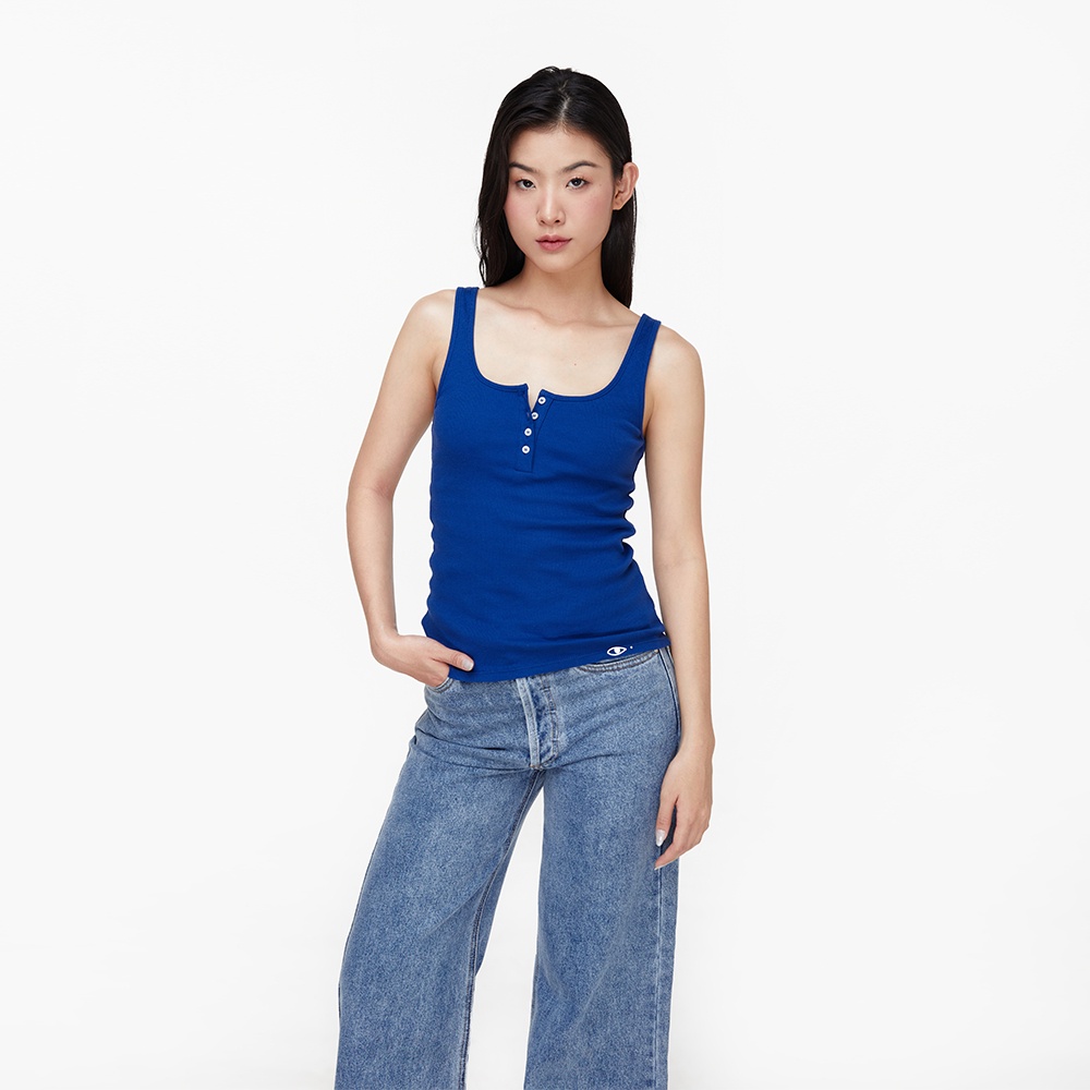 TheBlueTshirt - Áo Ba Lỗ Nữ Nút Cài Màu Xanh Dương - New Icon Tank - Blue