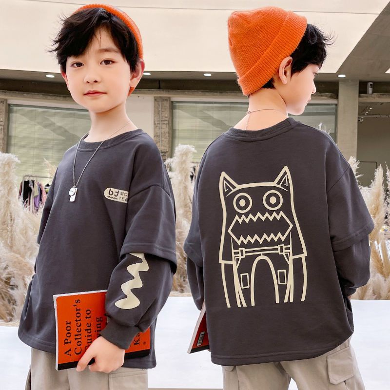 Áo Thun cotton Giả Hai Lớp Tay Dài Dáng Rộng Thời Trang Thu Đông Hàng Mới 2023 Dành Cho Bạn Trai