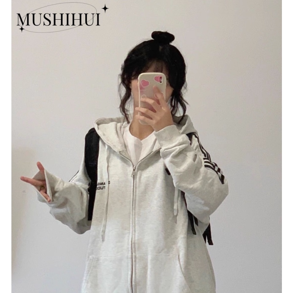 MUSHIHUI Áo Khoác hoodie áo khoác nữ zip hoodie cổ xưa trendy Korean casual WWY23A0MOB 43Z231023