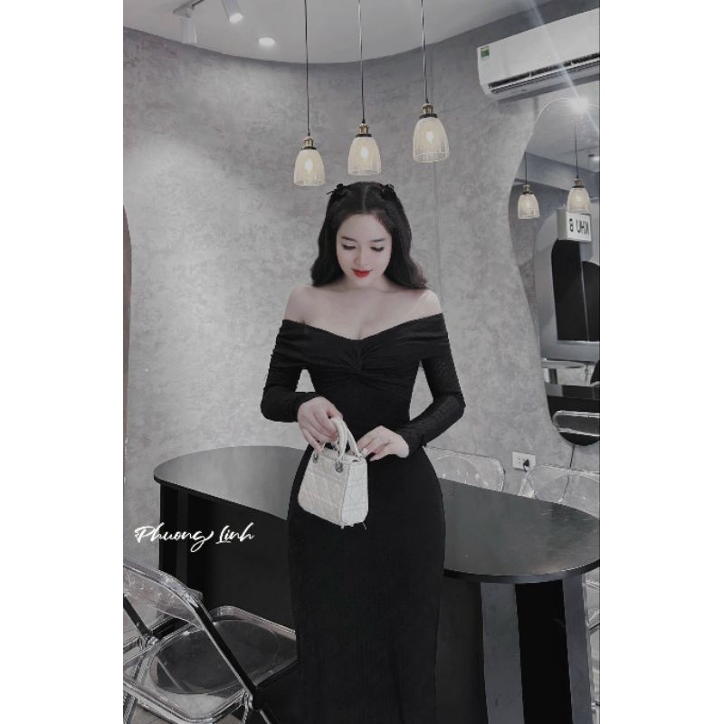 Body ren trễ vai xoắn ngực dáng dài neww