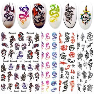 Miếng dán trang trí móng tay 3d hình rồng / rồng / rồng / rắn màu đỏ đen