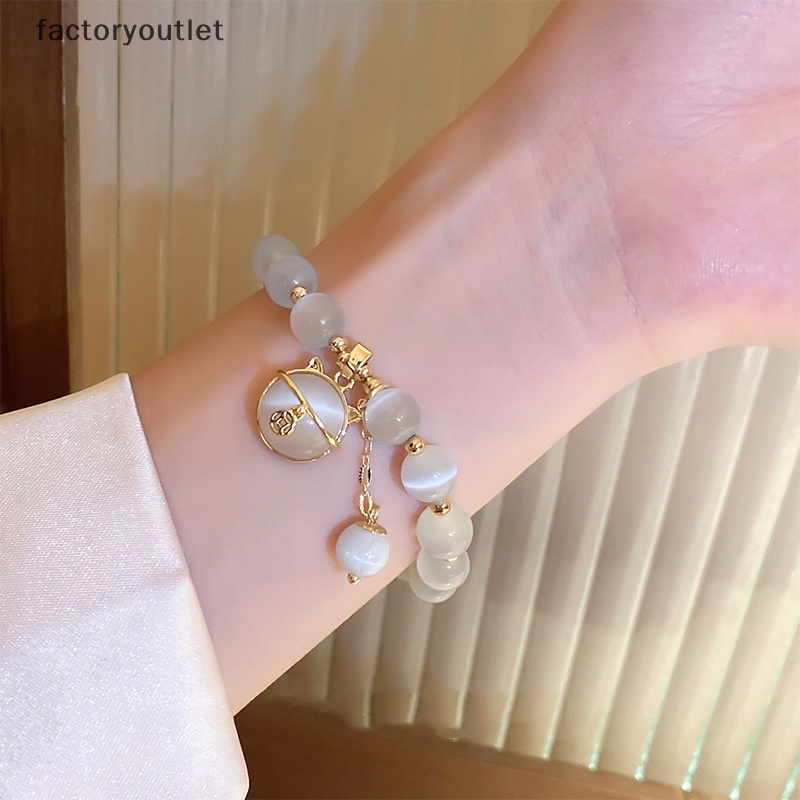 Thời Trang Vòng Tay Chuỗi Hạt Đá opal Hình Mèo May Mắn Dễ Thương Cho Nữ Mới
