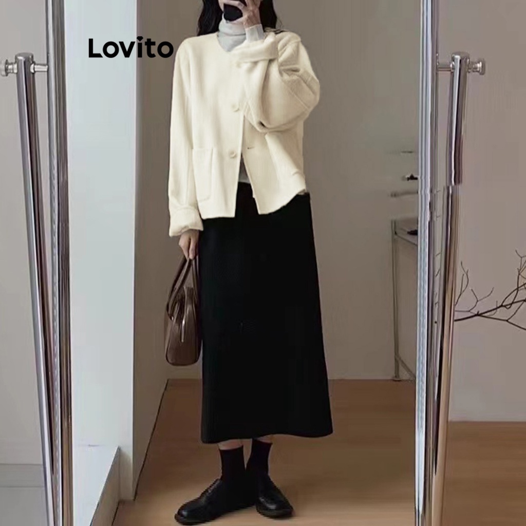 Lovito Áo khoác có nút trơn thông thường cho nữ LNA29360