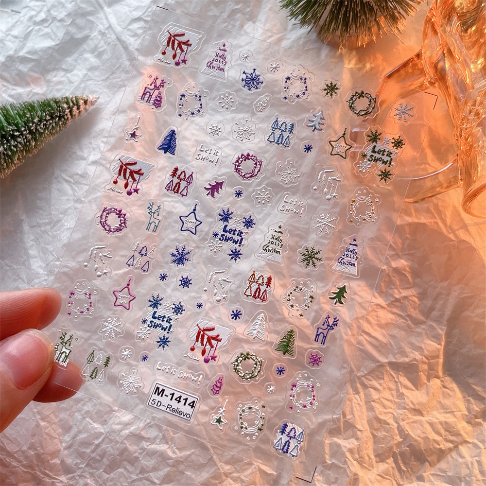 Set 5 Hình Dán 3d Chủ Đề Giáng Sinh Xinh Xắn Dùng Để Trang Trí Móng